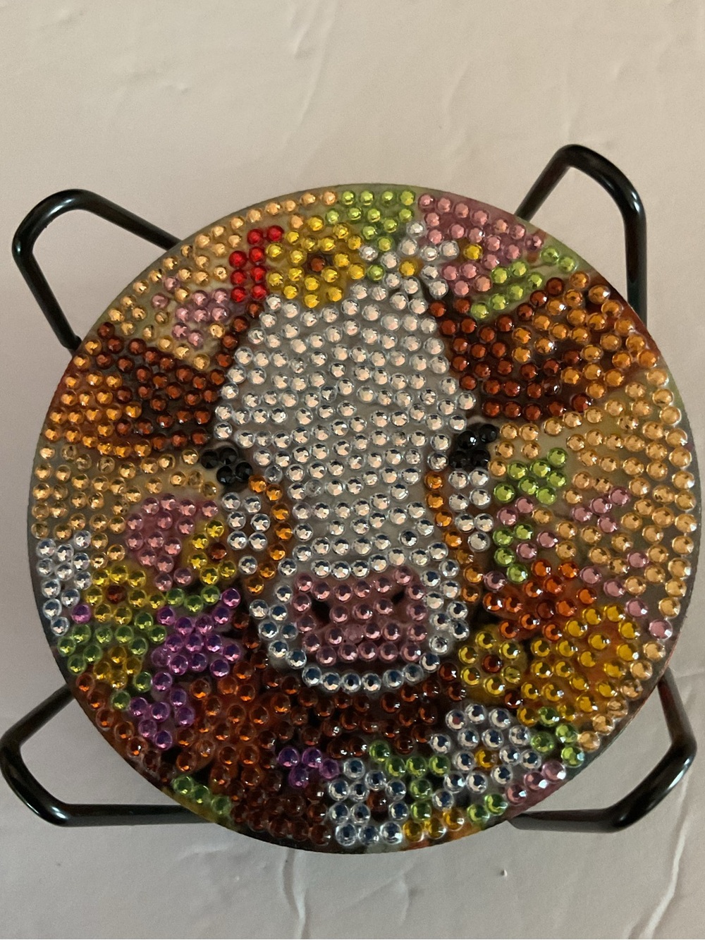 Set of 8 w/holder Sparkling Animal Diamond art  Coasters - Colorful happy.
